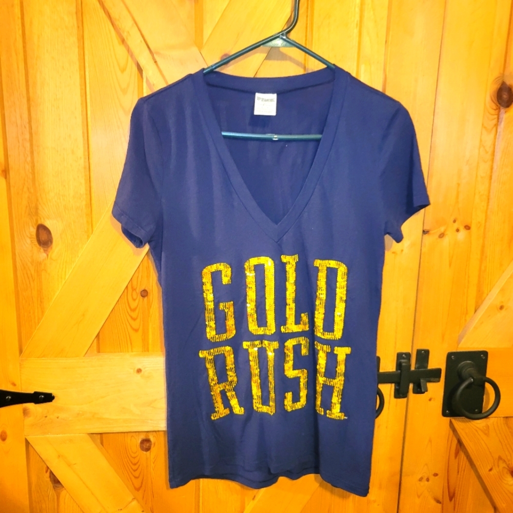 WVU Gold Rush Victoria's Secret pink sequin  tshirt Womens Size Large